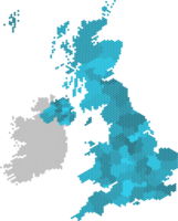 mapa del Reino Unido del círculo azul sobre fondo blanco. ilustración vectorial png