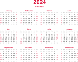 12-monatiges Kalenderjahr 2024 auf transparentem Hintergrund png