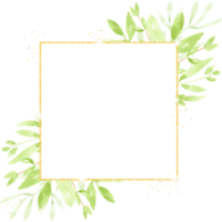 watercolor green leaves gold glitter wreath frame png