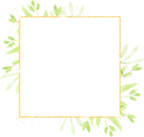 watercolor green leaves gold glitter wreath frame png