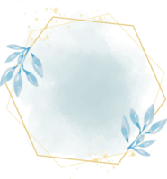 cadre de feuille bleue dessiné à la main sur fond de splash bleu aquarelle png