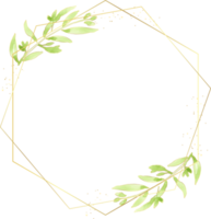 acuarela hojas verdes colección de marco de corona de brillo dorado para logotipo o pancarta png
