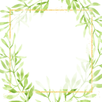 watercolor green leaves with golden glitter square frame background for banner png