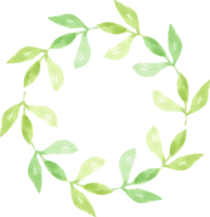watercolor green leaves circle wreath frame png
