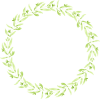 watercolor green leaves circle wreath frame png