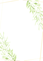 waterverf groen bladeren met gouden kader bruiloft of verjaardag uitnodiging kaart sjabloon png