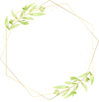 vattenfärg grön löv guld glitter krans ram för logotyp eller baner png