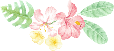 main aquarelle dessiner des éléments de bouquet de fleurs d'hibiscus rouge d'été png