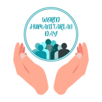 World humanitarian day logo design. Humanitarian day special design with hand shape. Men inside a circle. Creative design for world humanitarian day on transparent background. png