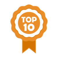 badge unique avec une nuance de couleur orange et blanche. un seul badge orange sur fond transparent. top 10 badges simples avec ruban. png