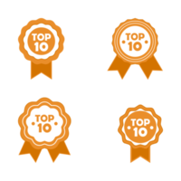 Badge collection with orange and white color shade on transparent background. Royal top 10 badge collection on a transparent background. Top 10 badge with ribbon. png