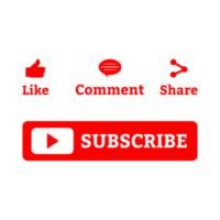 Red subscribe button and social media icons on a transparent background. Social media button PNG image. Subscribe button design.