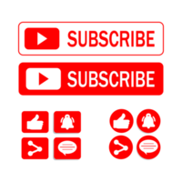 Subscribe button collection PNG design. Subscribe button collection with red color. Social media button elements with like, share, and comment sections on transparent background.