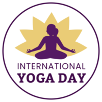 21 June yoga day PNG design image. Beautiful yoga day logo design with lotus flower. Women doing yoga logo for international yoga day on transparent background.
