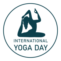 mujeres haciendo el logo de yoga para el día internacional del yoga en un fondo transparente. 21 de junio día de yoga imagen de diseño png. hermoso diseño del logo del día del yoga con flor de loto. png
