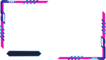 Simple futuristic gaming screen panel PNG with abstract shapes. Online game streaming overlay and user interface design with pink and blue colors. Metallic gaming overlay panel image.