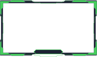 Green screen overlay image on a transparent background. Live gaming screen panel and frame design with light effect. Creative streaming overlay PNG with screen border for online gamers.