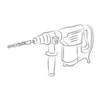 Lineart Screwdriver, hand drill tool line icon isolated on white. Construction tool vector