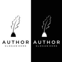 Creative design of pen template logo with hipster quill for author or author, signature. vector