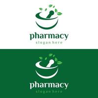 Pharmacy logo template design with bowl and pounded herbal medicine.Logos for medicine, doctor, hospital and pharmacy. vector