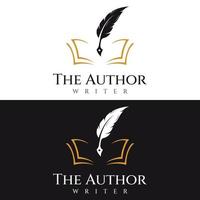 diseño creativo del logotipo de la plantilla de pluma con pluma hipster para autor o autor, firma. vector