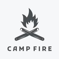 Creative design of bonfire logo template with vintage wood and fire concept for business, camping and adventure. vector