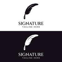 Creative design of pen template logo with hipster quill for author or author, signature. vector