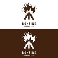 Creative design of bonfire logo template with vintage wood and fire concept for business, camping and adventure. vector