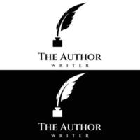 Creative design of pen template logo with hipster quill for author or author, signature. vector