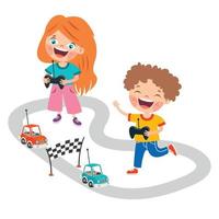 Kids Playing With Remote Control Car vector