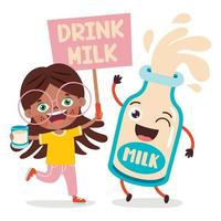 Drinking Milk Concept With Cartoon Character vector