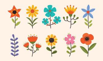 conjunto de flores planas de colores vector