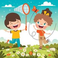 Spring Season With Cartoon Children vector