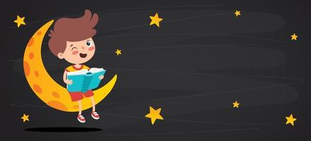 Kid Sitting On Moon And Reading Book vector