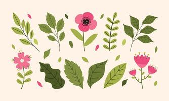 conjunto de flores planas de colores vector