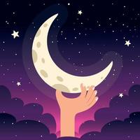 Raised Up Hand Holding Moon vector