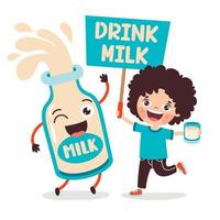 Drinking Milk Concept With Cartoon Character vector