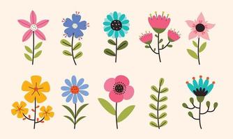 conjunto de flores planas de colores vector