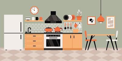 Flat Interior Design Of A Kitchen vector