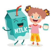 Drinking Milk Concept With Cartoon Character vector