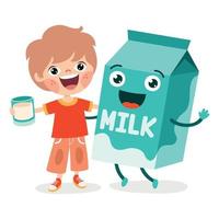 Drinking Milk Concept With Cartoon Character vector