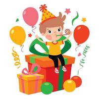 niño de dibujos animados celebrando la fiesta de cumpleaños vector