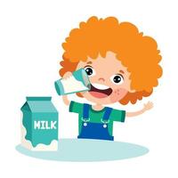 Drinking Milk Concept With Cartoon Character vector