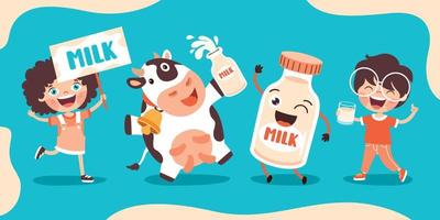 Drinking Milk Concept With Cartoon Character vector