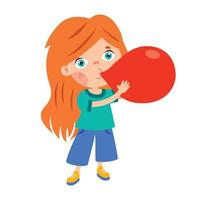 Cartoon Kid Blowing Colorful Balloon vector