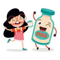 Drinking Milk Concept With Cartoon Character vector