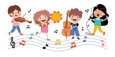 niños divertidos dibujos animados tocando música vector