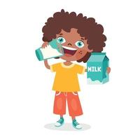 Drinking Milk Concept With Cartoon Character vector