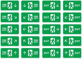 icono de la puerta de salida de incendios de emergencia. señales de salida verdes. símbolo de flecha vector
