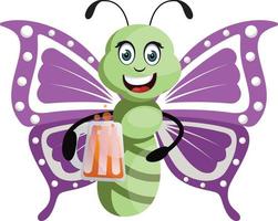 Butterfly with beer, illustration, vector on white background.